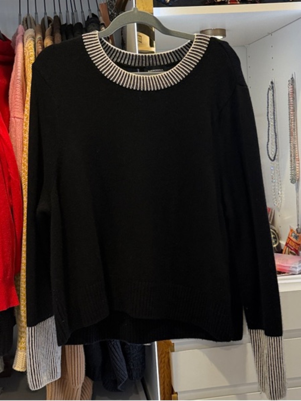 Summersalt Black Crewneck Sweater with Contrast Trim wool/cashmere